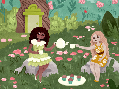 Tea Time girls illustration tea