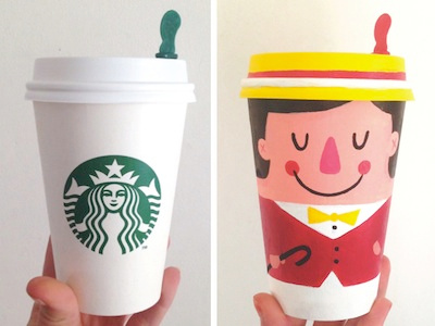 Coffee Cup Character 1: Jolly Boater bow tie coffee coffee cup boater coffee cup character face happy hat recylce smile starbucks