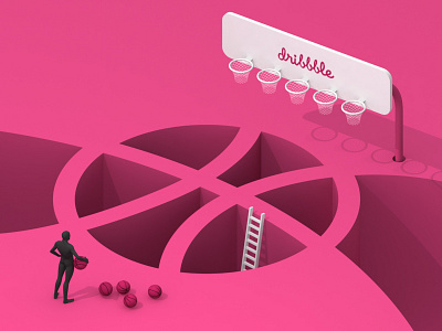 Dribbble 5years 3d 5 birthday dribbble five illustration pink playoff rebound