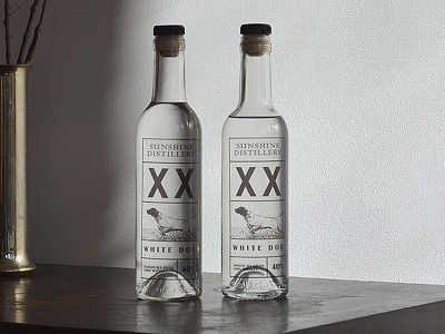 Winter white dog design label moonshine whiskey whisky white dog