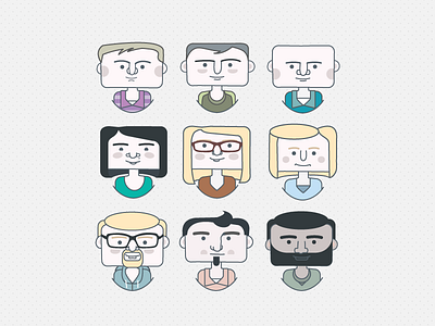 Momentum Crew avatar character design faces flat glasses icon illustration management people team vector