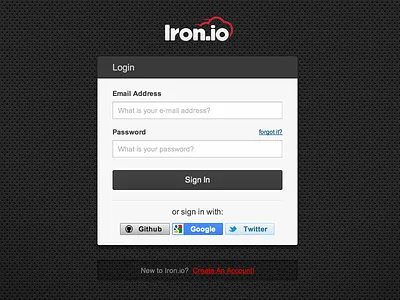 Login dialog dashboard dialog hud interface iron.io login mq signin ui