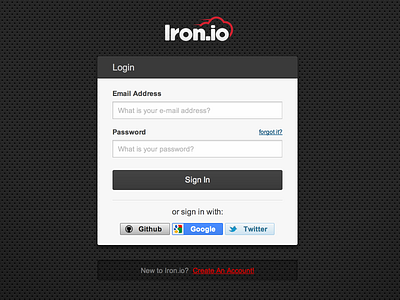 Login dialog dashboard dialog hud interface iron.io login mq signin ui