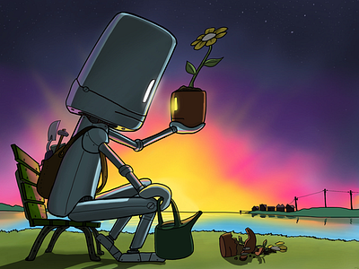 Robot and Potted Plant ipad plant procreate robot