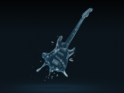 Liquid guitar splash 3d cgi electric guitar liquid realflow splash water