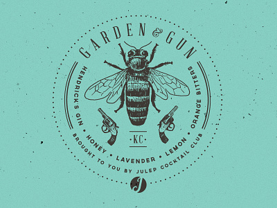 Garden and Gun badge bee cocktail design garden gin guns honey illustration revolvers shirt