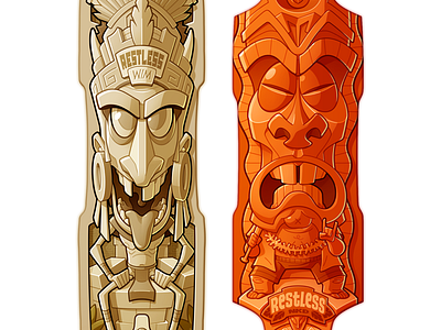 Restless: WIM & NKD Artwork design grey illustration longboard orange skateboard tiki yellow