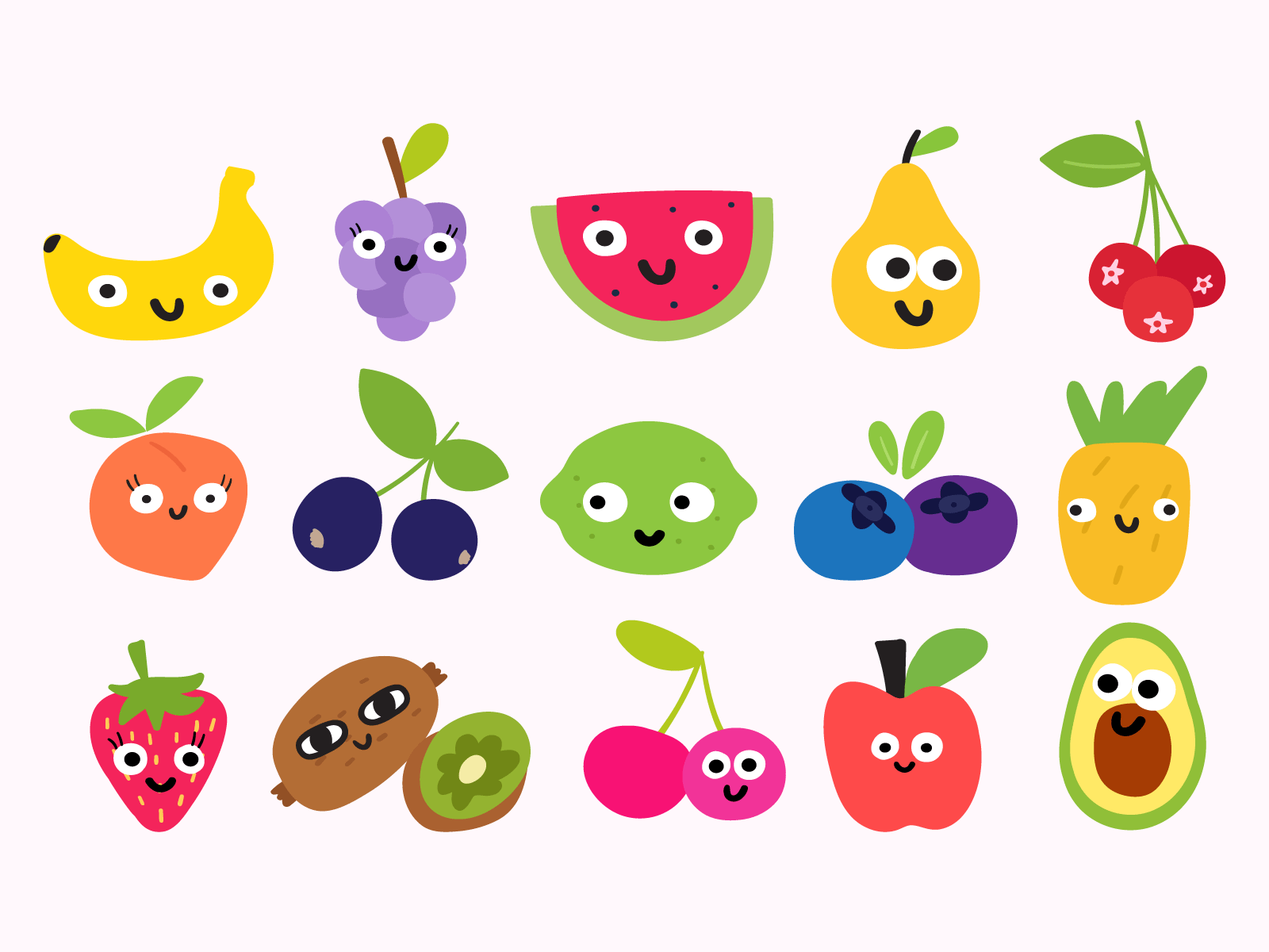 Fruits apple avocado banana cherry flat fruit grape graphic design icon illustration kiwi lime logo peach pear pine sticker strawberry symbol watermelon