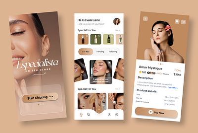 Elegant Skincare App UI - A Smooth Shopping Experience! ✨ aesthetic ui app concept beauty ui clean ui dark mode ui dribbble best shots ecommerce app figma design luxury design minimal ui mobile app design modern design neumorphism shopping app skincare app smooth interaction soft ui uiux user experience user interface