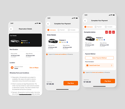 Car Rental - Payment screens app design car rental car rental app design fintech mobile app mobile application payment payment screens product design rental app ui uiux ux