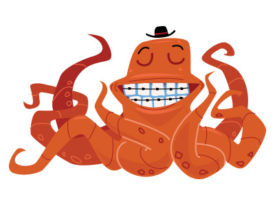 Octopus 2 braces flossing hat ocean octopus orange packaging sea