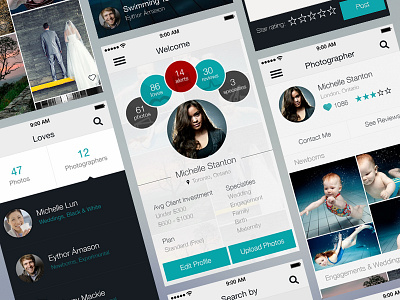 PhotographerLove Interface app blue circle flat interface ios photography ui user interface ux