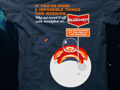 the restaurant at the end of the universe tshirt book design digital illustration douglasadams galaxy illustration planet scifi space tshirt vector