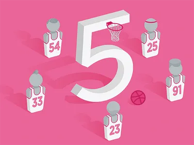 Dribbble 5 basketball birthday chicago bulls dribbble five flat game illustration pink playoff rebound