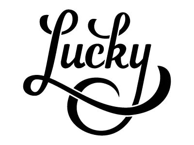 Lucky black and white lettering lucky script type word