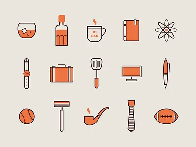 Fatherly things alcohol coffee dad father fathers day flat icons illustration science sports vector