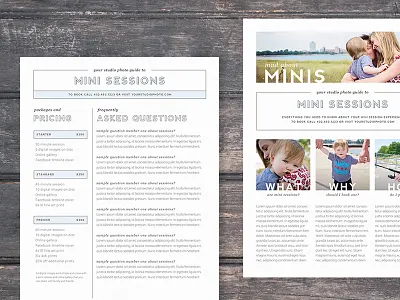 'mini sessions' photographer guide informational minimal photographer photography psd template