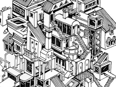 dream house architecture building door drawing house illustration ink isometric pen