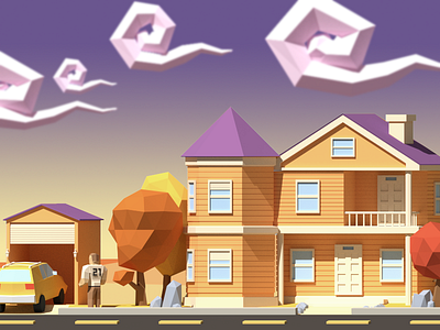 low poly calendar 3d automne calendar faceted house landskape low poly polygon