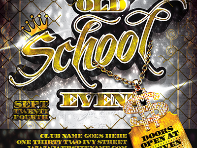 Old School Gold Event Flyer Template club dance dj elegant glow gold golden lights live old school old skool party flyer
