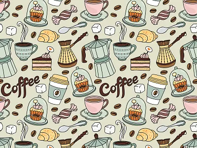 Coffee breakfast coffee cup pattern seamless sweet vector