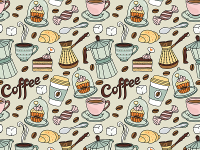 Coffee breakfast coffee cup pattern seamless sweet vector