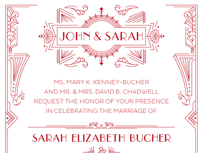 John & Sarah art deco invitation ornamentation seal wedding