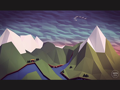 Low poly Landscape 3d illustration seph