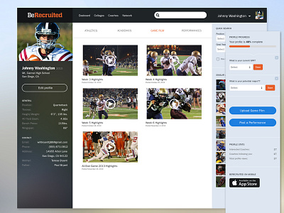 Athlete profile athlete football game film profile sports ui