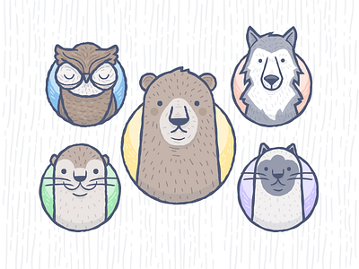 Animal Stickers animals bear cat cute. dog fun hand drawn illustration otter owl vector wolf