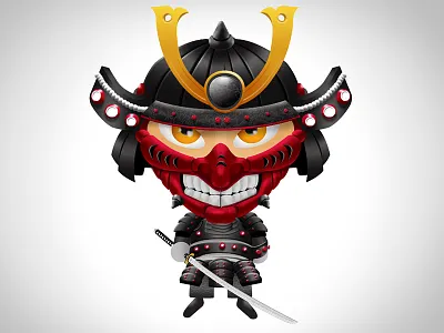 Samurai cartoon cute digital funny illustration japanese mask samurai sword