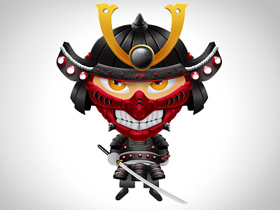 Samurai cartoon cute digital funny illustration japanese mask samurai sword