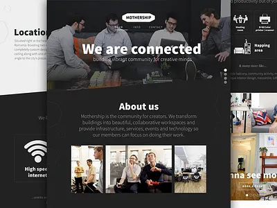 Coworking site co working community dark desk grid images office people space website