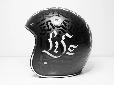 Life art bw calligraphy hand drawn hand made helmet letters motorcycle sailor jerry toronto type typography