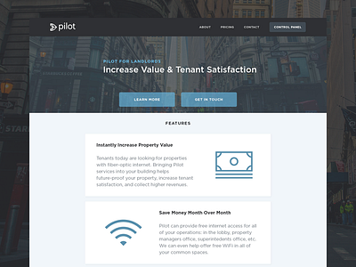 Pilot - Landlord landing page blue business fiber internet homepage landing page nyc