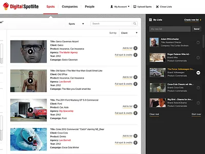 Digital Spotlite grid interface media play search thumbnail video web