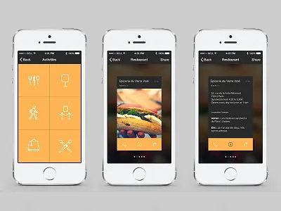 Now app : choose what to do around you app around flat french iphone restaurant ui ux what