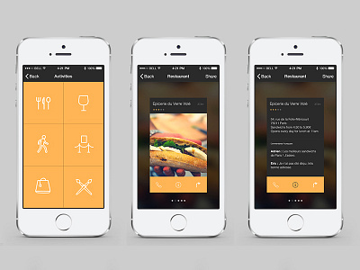 Now app : choose what to do around you app around flat french iphone restaurant ui ux what
