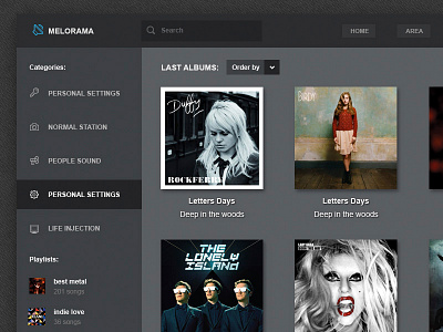 Melorama/Music Application album app application black flat gray meloman music social