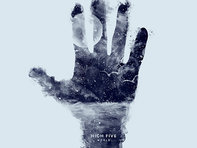 High Five World hand high five landscape moon nature night planet sea seagull stars