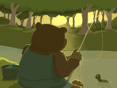 Bear Catches Fish animals bear ipad procreate sunset