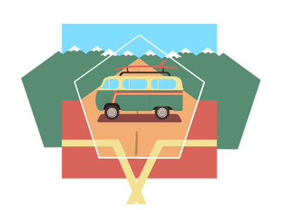 Adventure adventure colour flat design surf travel trip van