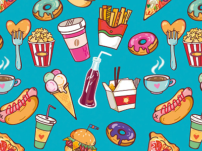 Fast Food pattern crazy pattern fast food flower food marushabelle sweet vector