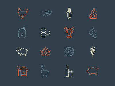 farm icons corn farm honey icon illustration lettuce lobster maple pig school sheep wheat