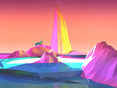 Tundra 3d c4d deer iceberg landscape lowpoly neon stag