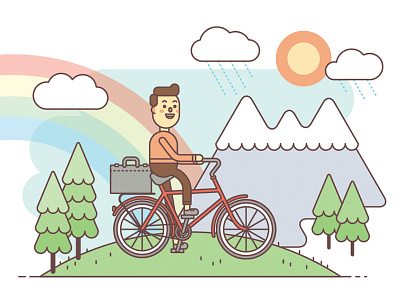 Best Coast bike biking canada cyclist illustration mountains outdoors rainbow trees vancouver vector weather