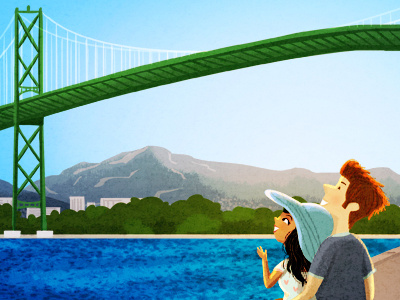 lion's gate bridge canada illustration summer vacation vancouver