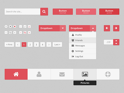 (Free PSD) UI Set #2 button controls design dropdown freebie light pagination search tooltip ui web website