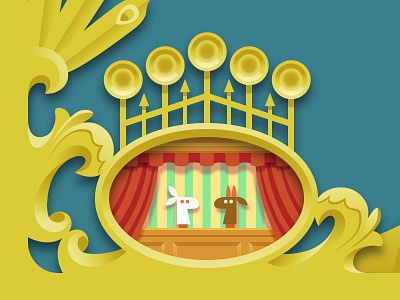 Puppet Theater border curtains horns illustration ornamentation puppets sketch app theater vector