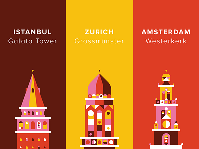 Landmarks amsterdam city galata grossmunster illustration istanbul landmark westerkerk zurich